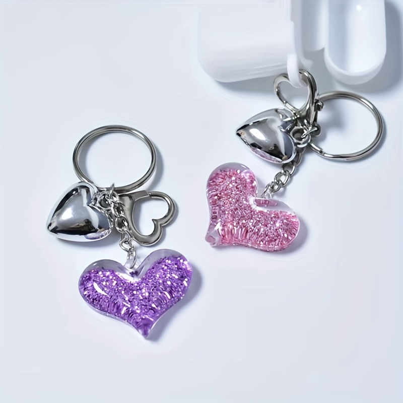 

1pc Alloy Heart-shaped Keychain With Ring - Sparkling Charm For Purse, Backpack, Car, Earphone - Women' Accessory, Ideal Valentine's Day Gift, Single Piece