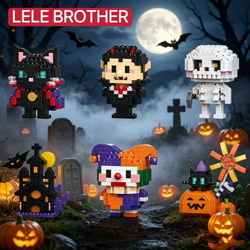 item picture halloween series building block set skeleton for man vampire black cat clown pumpkin spirit vampire castle gift assembly toy halloween series model building block set holiday birthday gift halloween thanksgiving gift desktop