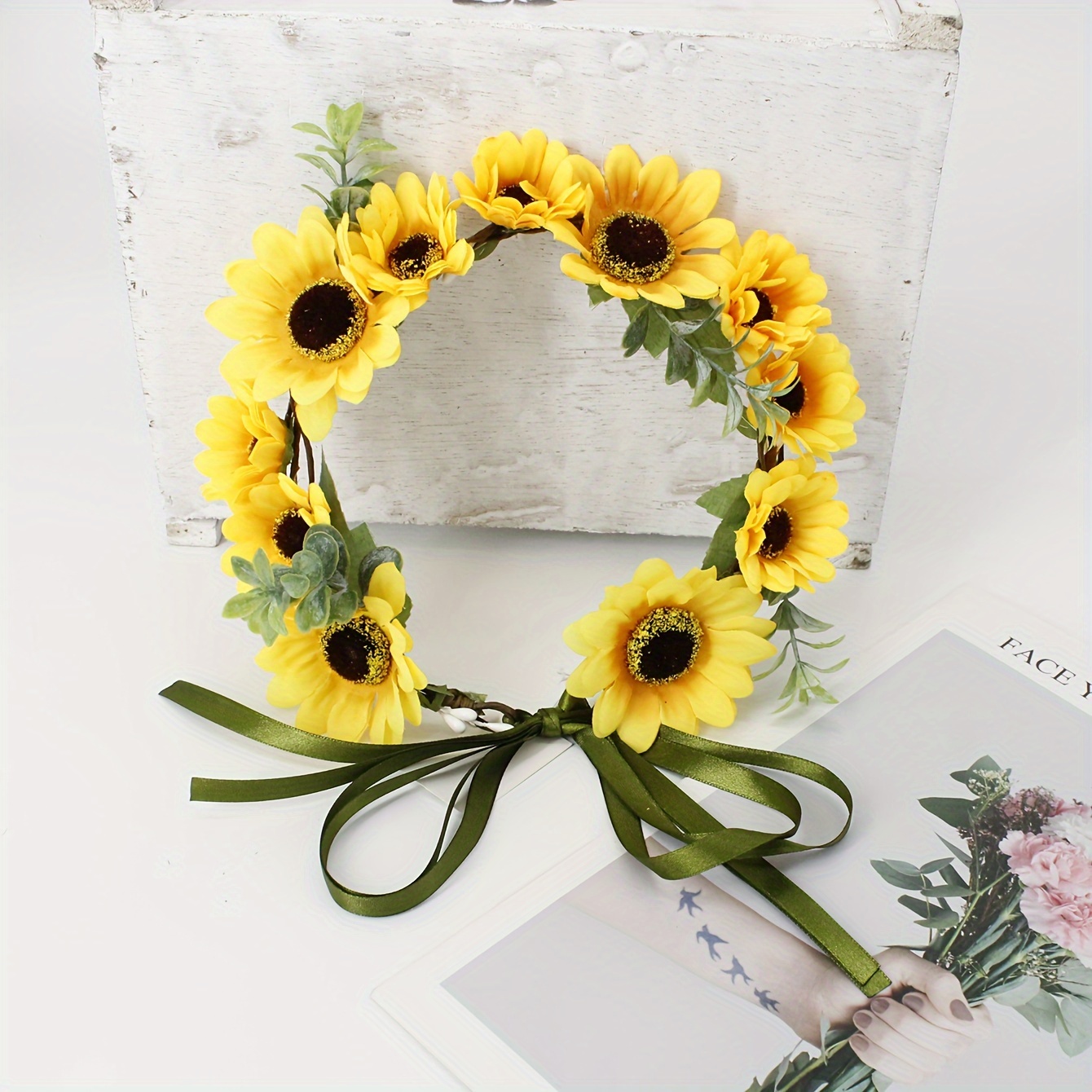 

1pcs Unisex-adult Sunflower Floral Crown Headband For Weddings, Parties & Photography - Birthday Hair Accessory With Normal Hair & Easy-to-use Accessorizing Effect