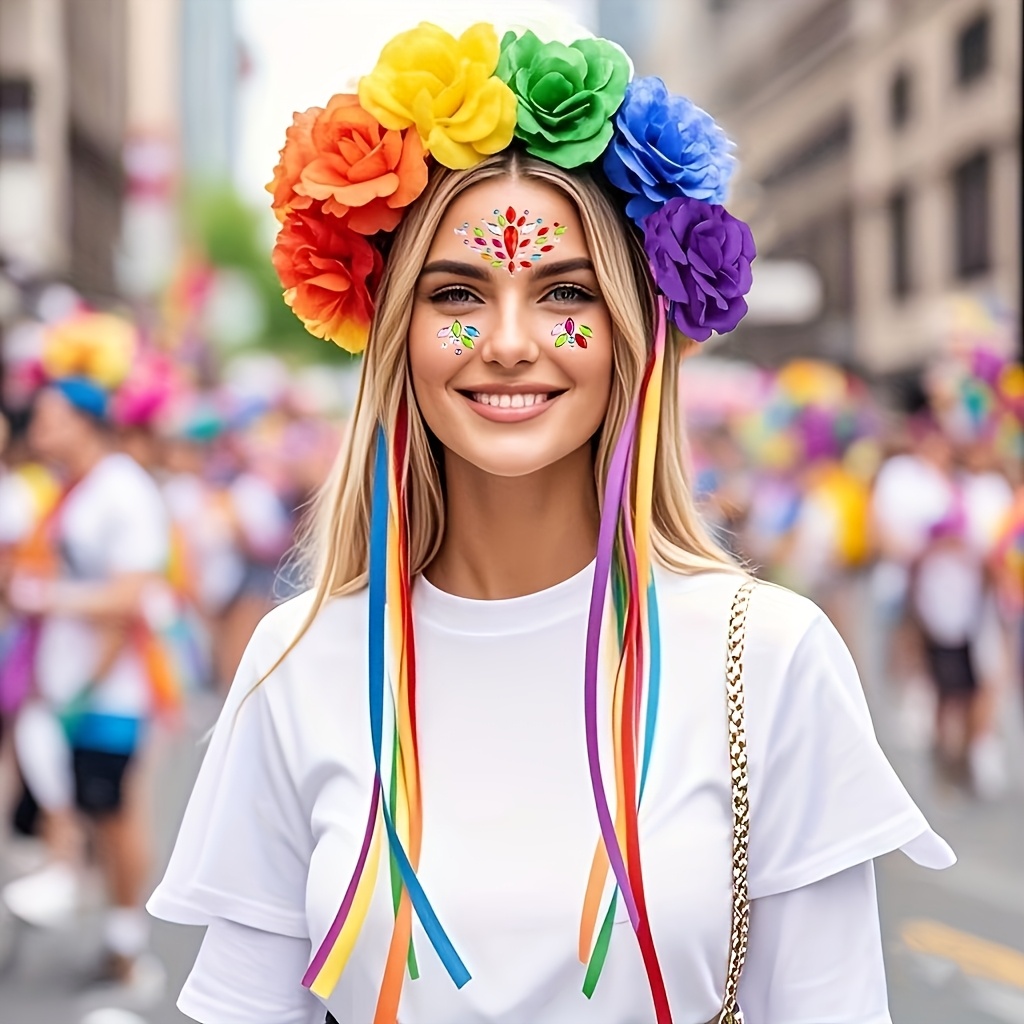 Rainbow Rose Flower Tassel Headband Dress-Up Set