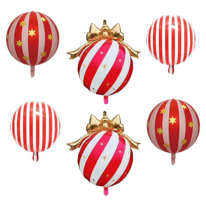 TEMU 6pcs Set - Christmas Red And White Striped 4d Three-dimensional Ornament Ball Set, Suitable For Christmas-themed Party Decorations, Birthday