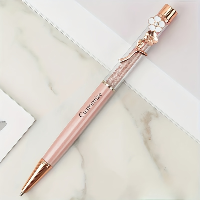 TEMU 1pc Personalized Flower Pen Holder With Custom Name Engraving, Metal Rhinestone Design - For Smooth Writing, Ideal Gift For Christmas, Birthdays