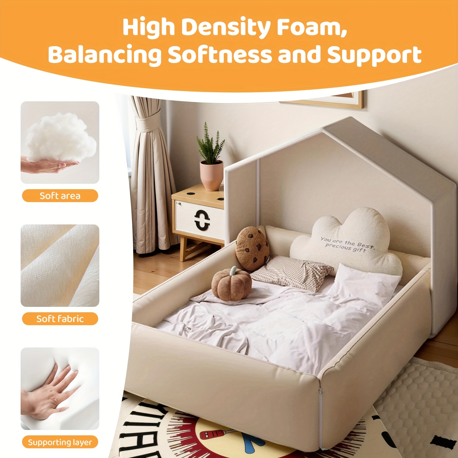 Convertible Baby Crib With Safety Enclosure & Guardrails - Multifunctional, Playpen Crib, Tree-Shaped Fabric Tent Mattress, Montessori Playhouse. Practical Bedroom Furniture, Suitable For Boys, Girls And Teens No Mattress Required