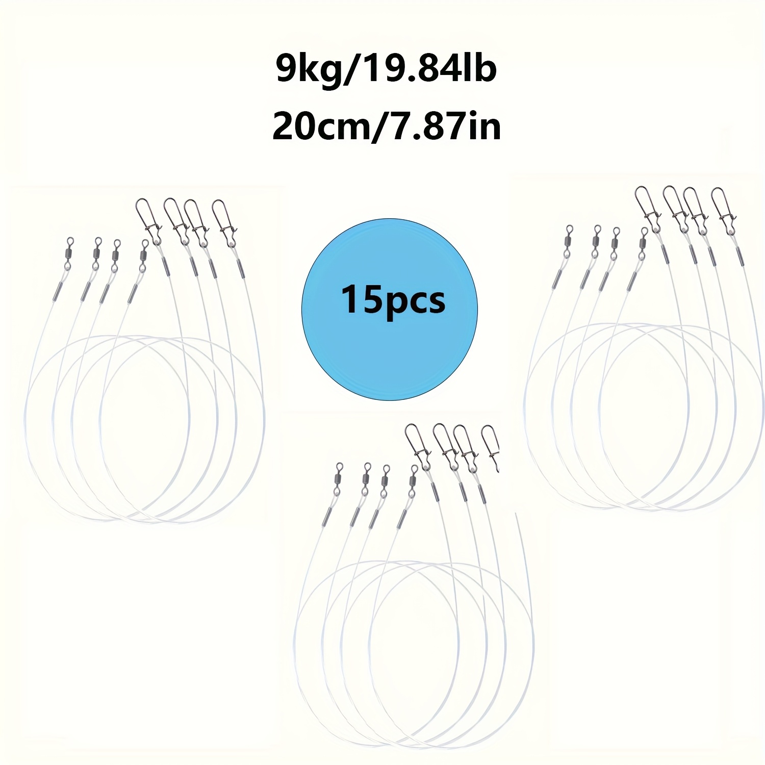 E-shop 15 Stück Kohlenstofffasern Fluorcarbon Angelhaken mit Rollenden Drehgelenken und Schnellverschluss-Snaps - 360° Drehgelenk,