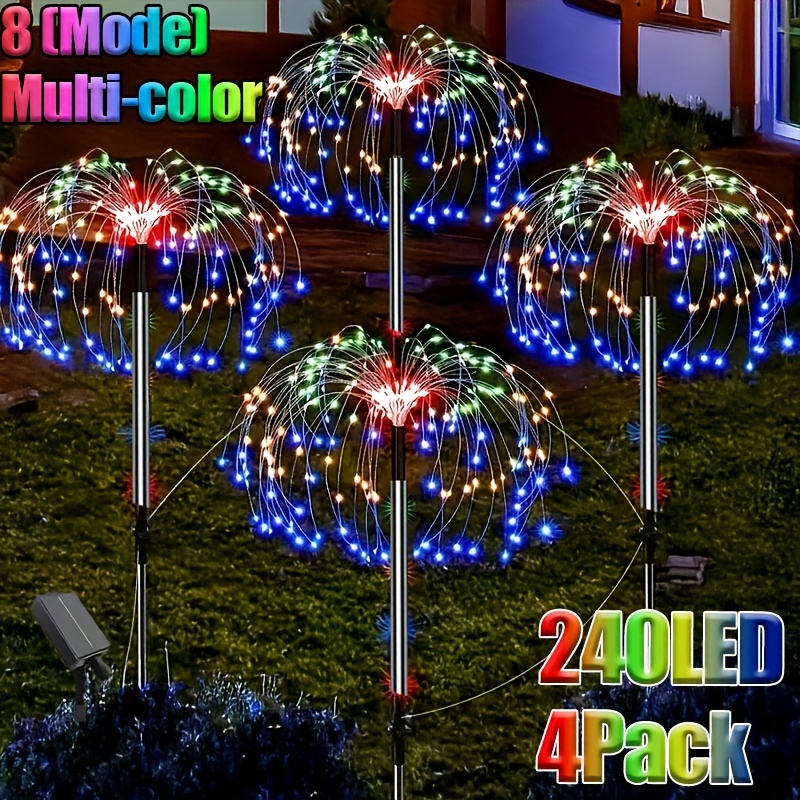 TEMU 4pcs Outdoor Solar Fireworks Lights, Outdoor Ip65 Strip Lights, 8 Lighting Holiday Lighting Fixtures For Christmas, Halloween Holiday