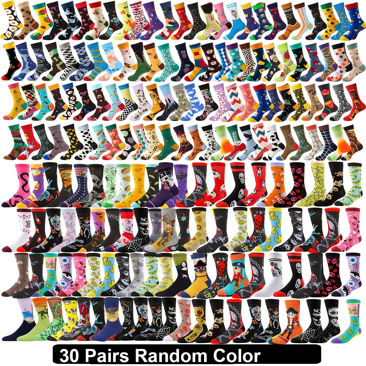 TEMU 12/24/30pairs Random Men Women Hip Hop Funny Socks Anime Cartoon Novelty Crew Socks Cute Flamingo Sloth Soft Breathable Socks Birthday Holiday