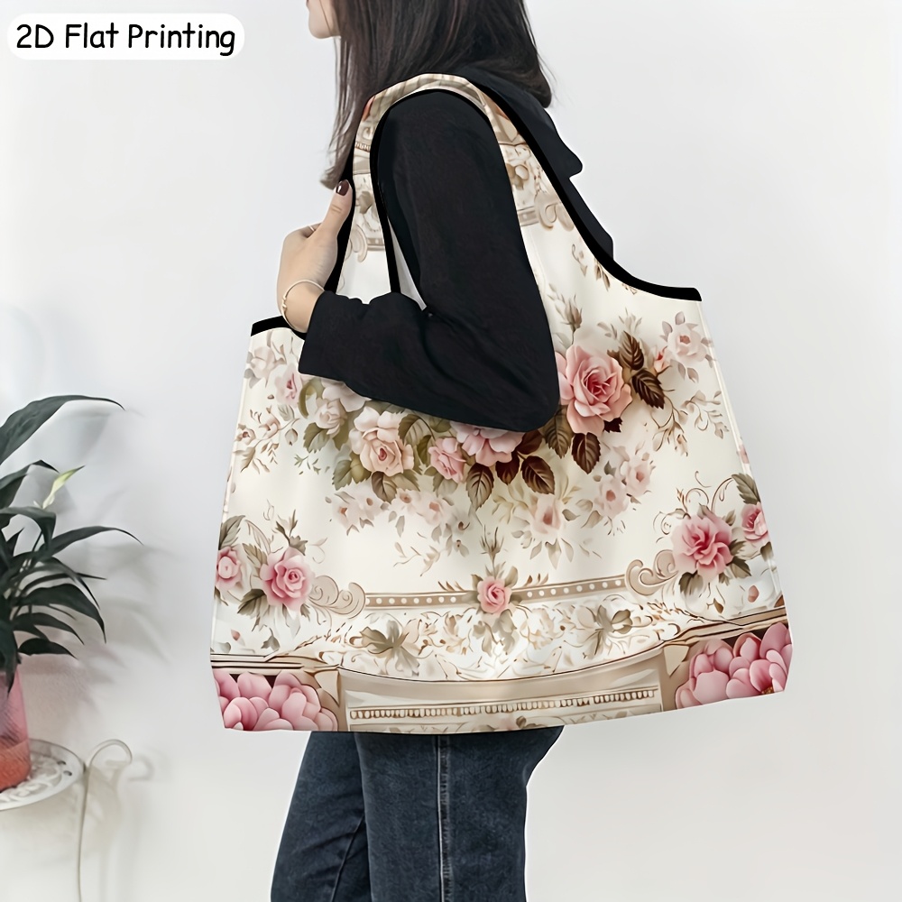 TEMU 2d Flat Printing, 1pc Portable Shopping Bag, Vintage Floral Ceiling-themed Women's Shoulder Bag, Multi-functional, Handbag, Clutch, Evening Bag,