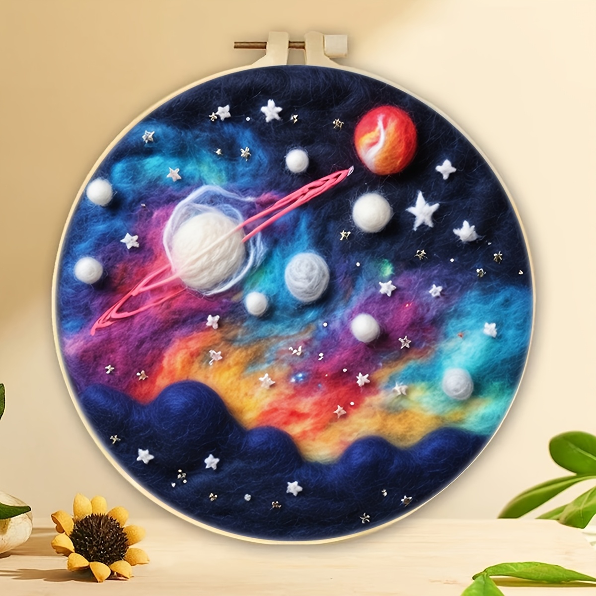TEMU 2d Flat Printing 1pc Sky Pattern Needle Felt Starter Kits Landscape Diy Felt Painting Kit For Beginners Adults Needle Felt Diy Crafts With