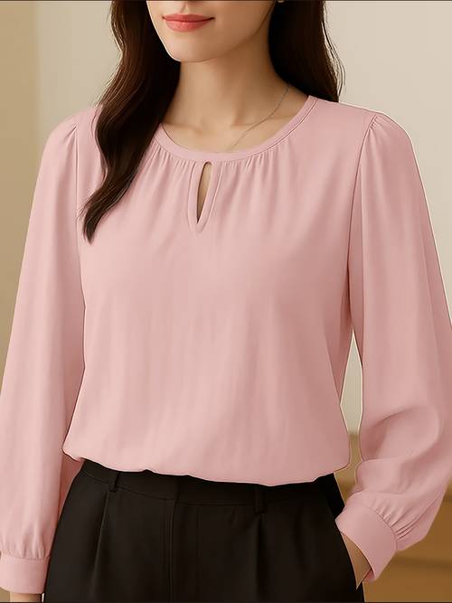 spring autumn fashion womens round neck long sleeve top solid color elegant ol commuter blouse suitable for office wear stylish and professional comfortable