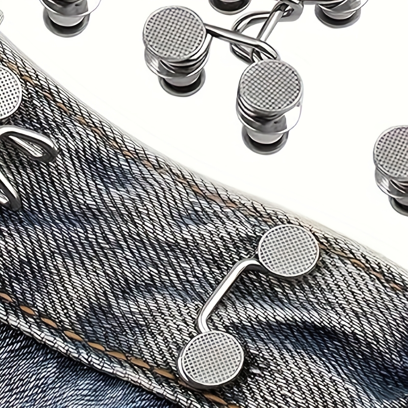 

1set/6pcs Attache de Taille en Denim Argenté Couture - Épingle à Bouton en Métal Réglable pour Denim, Réducteur de Taille à Pression pour Pantalons de Femme, Ajustement et Polyvalent