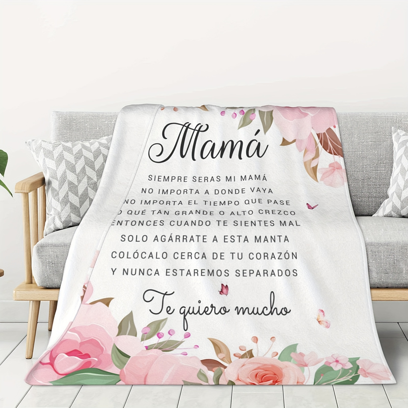 

Contemporary Floral Flannel Throw Blanket For Mom - Spanish Sentiments Design - All Seasons Knitted Polyester Machine Washable Blanket - Perfect Gift For Mother From Daughter Or Son