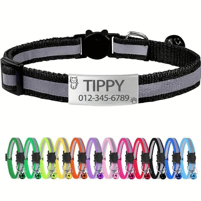 TEMU 1pc Personalized Reflective Pet Collar With Cat Paw Print Design, Customizable Engraved Name & Owner Phone Number Id Tag, Adjustable Cartoon