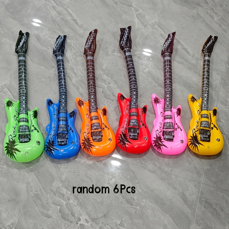 Image of 6pcs 21" Mini Inflatable Rock Guitars, Rock , Party Favors, Dj Props, Photo Booth, Birthdays, Rock Star, Rock And Roll Party Decorations, 80s 90s Party Supplies, Random Color For Christmas, Halloween