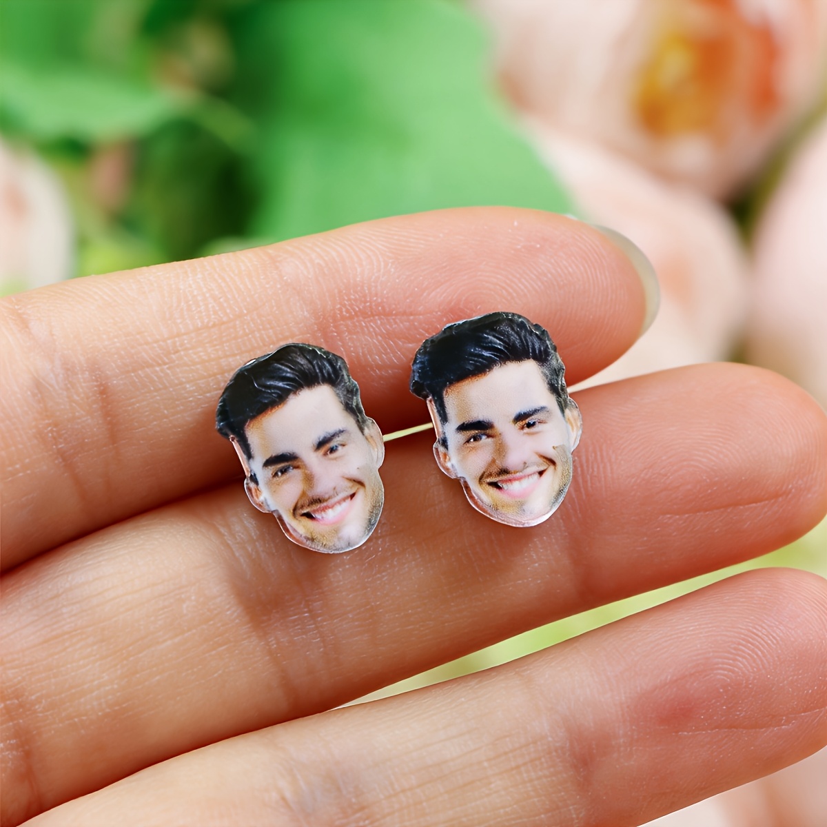 TEMU 2d Flat, 2d Plane High-definition Fine Printing, Customized Photo Acrylic Earrings Printed With And Pet Diy Earrings For Couples/personalized
