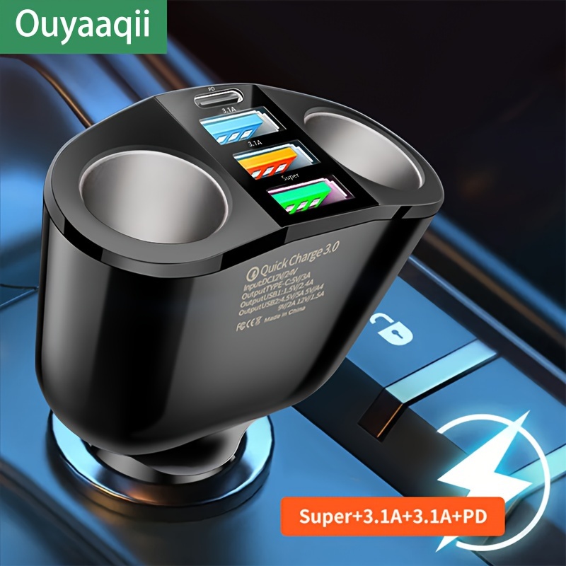 

Ouyaaqii New 5-port Car Pd Mobile Phone Charger Super Fast Charging Big Head 1 To 5 Multi-function Usb Car Conversion Plug Car Charger Qc3.0