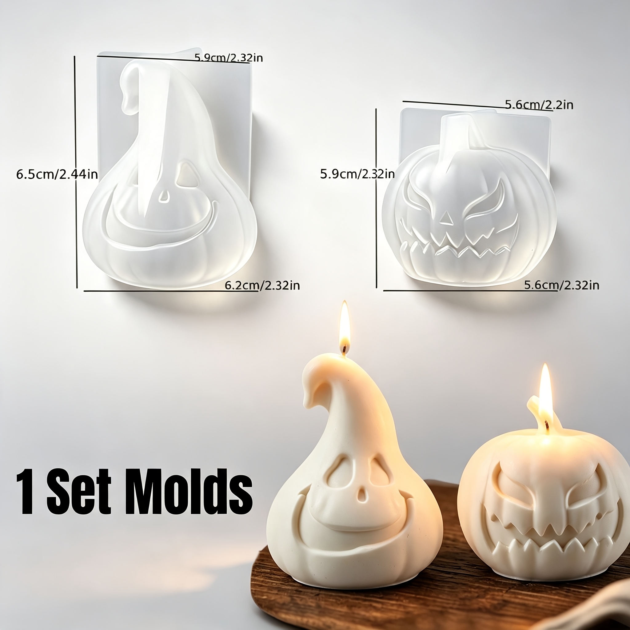 TEMU 2pcs Resin Silicone Mold Halloween Pumpkin Gypsum Candle Mold Halloween Gift Home Desktop Atmosphere Decoration Handicrafts Silicone Mold
