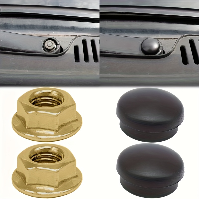 TEMU For T4 T5 Front Windshield Wiper Arm Nut Caps Bolt Cover Kit, Durable Plastic, Black With Metal Screw Design, Automotive Replacement Parts, Car