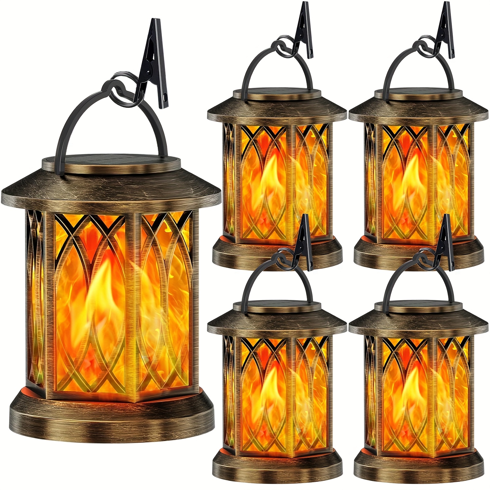 1 2 4 pack vintage solar hanging lanterns with flickering flame solar powered outdoor decorative lights durable plastic ideal for garden yard lawn and halloween brown solar lanterns outdoor
