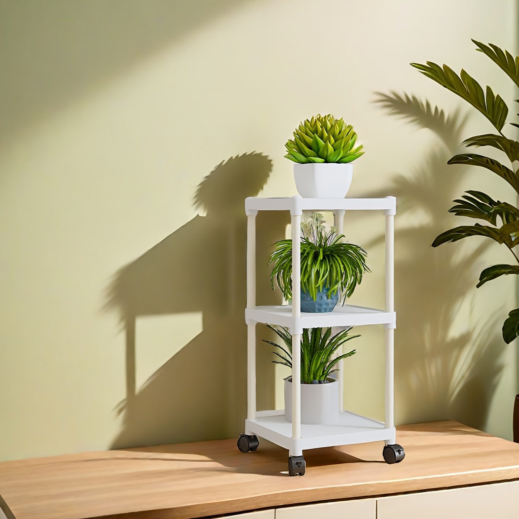 1 Pack, 3-tier Mobile Plant Stand With Wheels, Contemporary Plastic ...