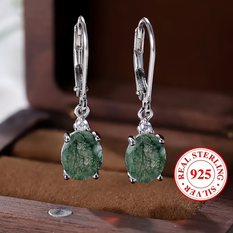 

Elegant Boho-chic Dangle Earrings With Moss Agate - Hypoallergenic, Ideal For Parties & Gifts