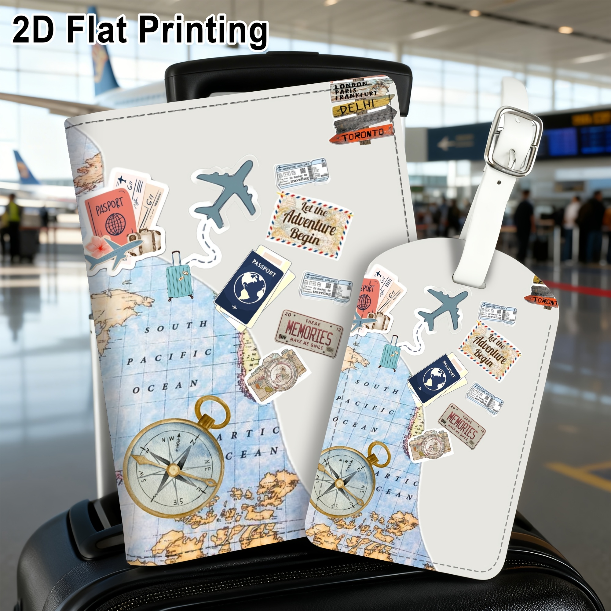 TEMU 2pcs Set Passport Holder Luggage Tag, Lightweight Pu Material, Suitable For Travel Bags, Backpacks, Gym Bags, Luggage Id, Boarding Passes - A