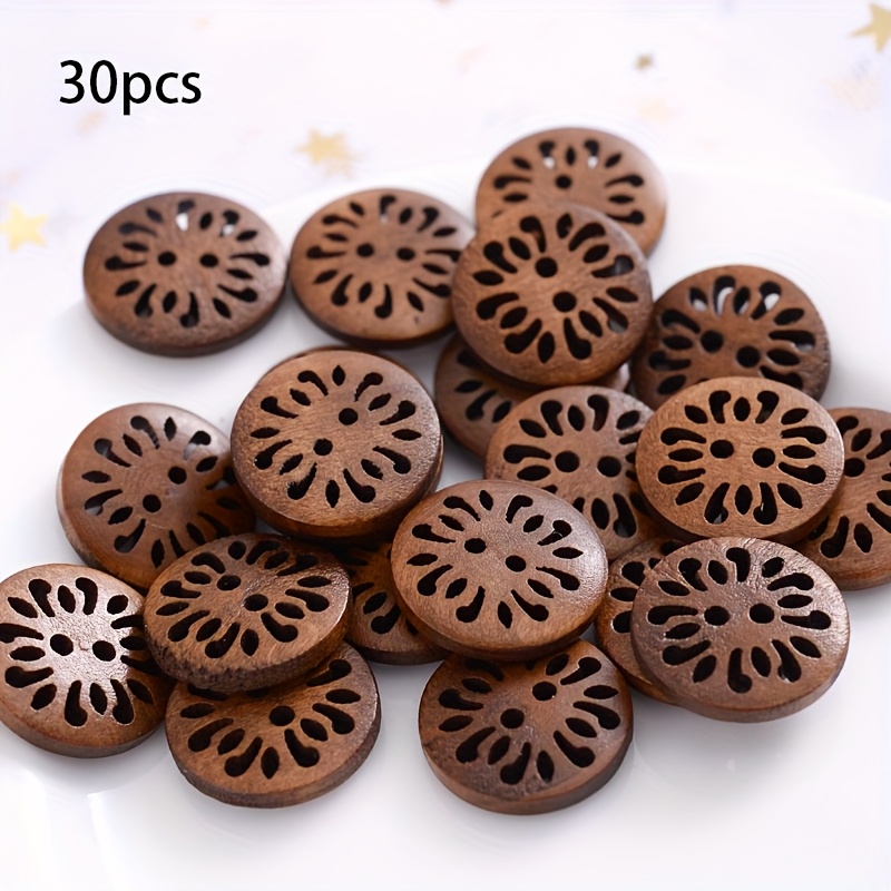 E-shop 30 Stück Vintage-Hohlholzknöpfe, 18 mm flache Rückseite mit 2 Löchern, geeignet zum Nähen, zum Aufkleben von Fotos und zum Basteln