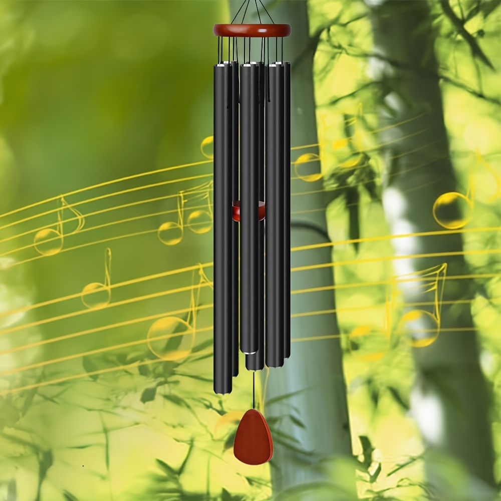 

tranquil Retreat" 41" Large Aluminum Wind Chimes - Zen-inspired, Perfect For Outdoor & Garden Decor | Classic Black Design | Ideal Unisex Gift