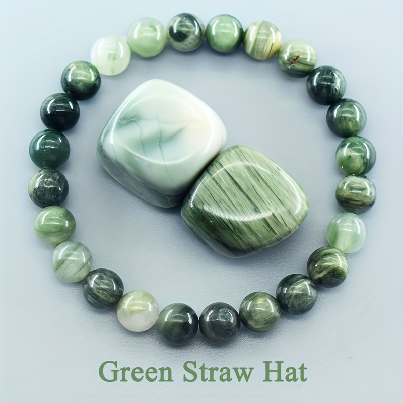 

1pc Cute Natural Hat Beaded Stretch Bracelet, 8mm April Birthstone, Couple's Gift For Daily & Vacation Wear, Grass Stone,