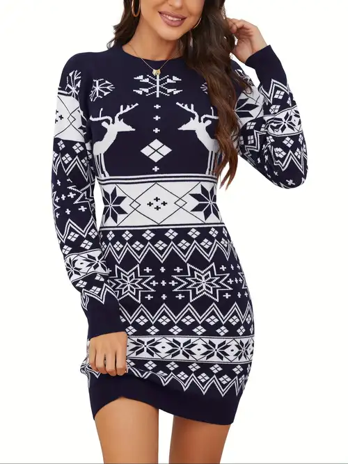 oversized christmas jumper dress TMOYZQ Ugly Christmas Sweater for Women, Christmas Sweater Dress for Women, Christmas Gifts Snowflake Print Oversized Sweater One Shoulder Long Sleeve Loose Sweater Dress