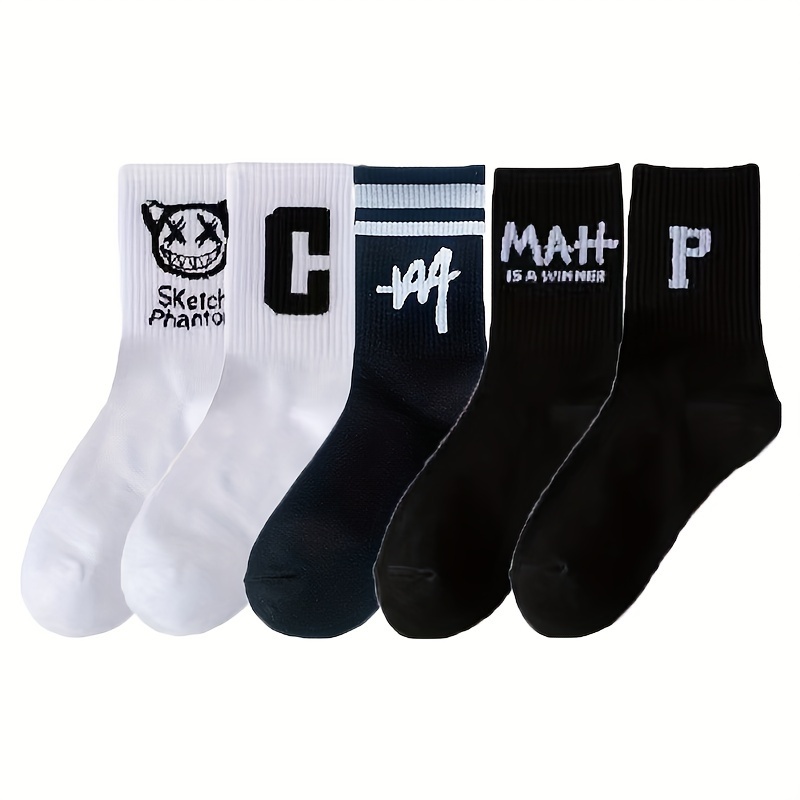 TEMU 3/5/10 Pairs Of Letter Pattern Crew Socks, Casual Unisex Socks For Wearing All Wearing