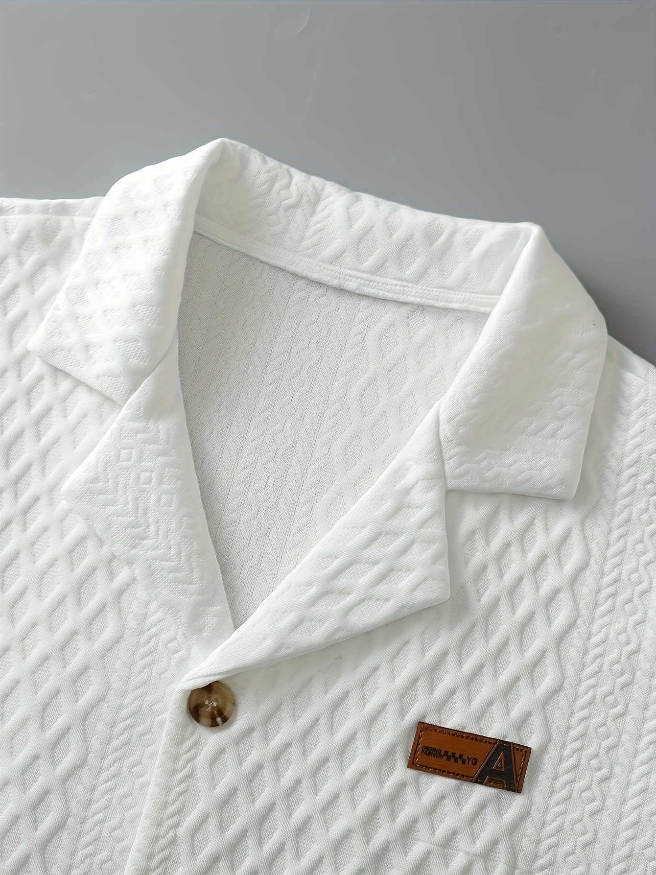 mens casual short sleeve button up shirt with embossed pattern lightweight polyester summer lapel collar style regular fit ideal for casual attire shirt for me details 4