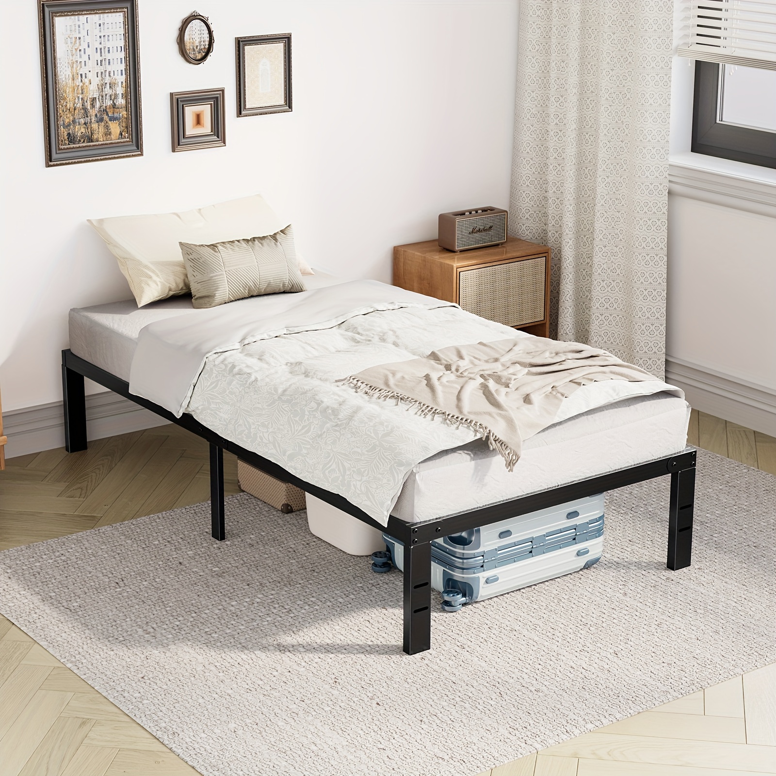 

Smug Twin Size Black Metal Bed Frame With Sturdy Steel Slat Support-14 Inches High Heavy Duty Platform For Bedroom Providing Significant Storage Space No Box Spring Needed