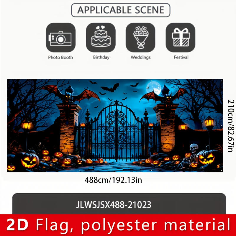2d Flat, 2d Flat Banner, 1pc Halloween Garage Background Banner, 488cm/210cm, 192.1in/82.6in,, For Power Generation, Used As Garage Door Decoration, 2d Flat