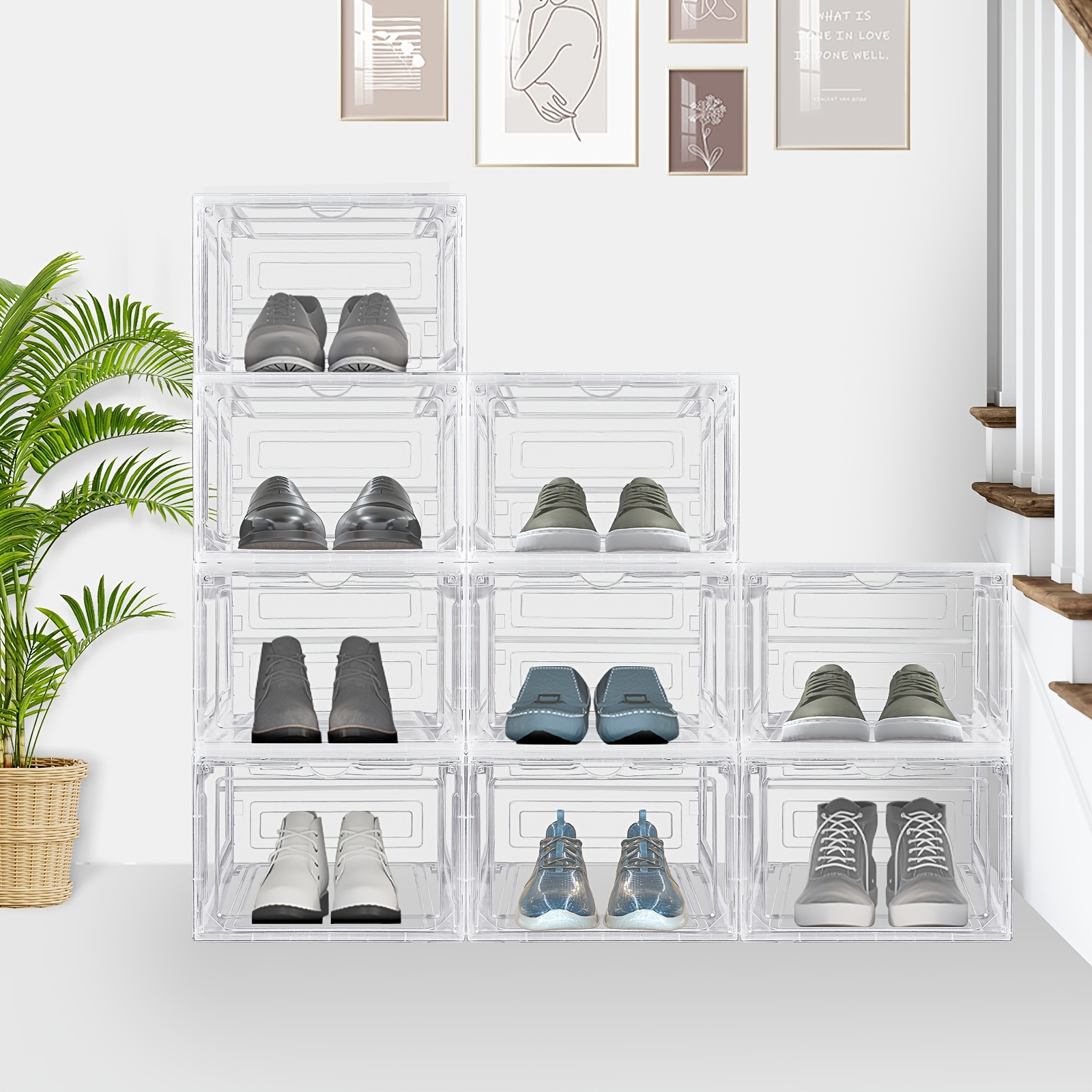 Image of Transparent Shoe Boxes (packs Of 6/9/12) Hard Plastic Magnetic-closure Shoe Storage Boxes, Stackable And Assembly-free Shoe Cabinet, Shoe Rack For Living Room And Bedroom