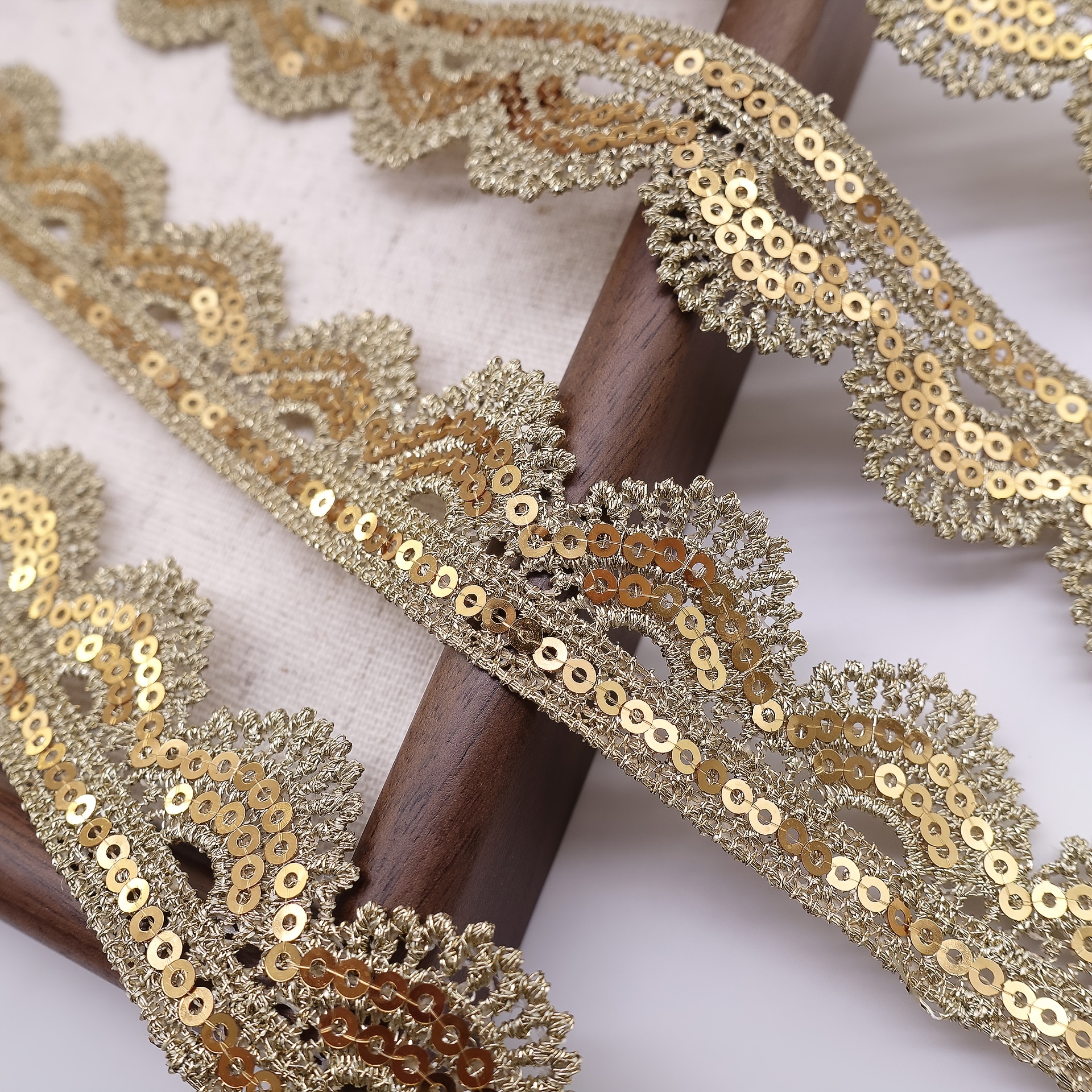 Lace Trim with Golden Thread Sequined Edge
