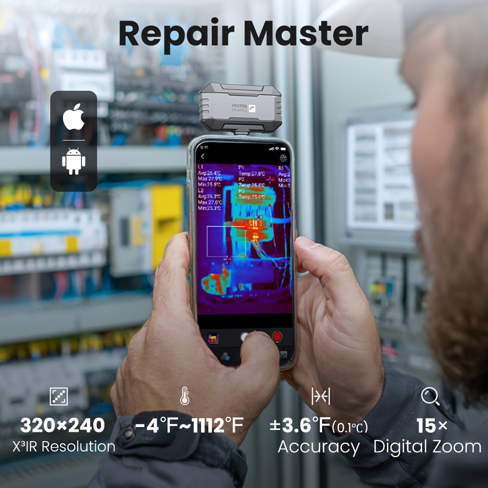   p1 thermal camera with 320x240 x ir resolution 600 c high temp range 25hz frame rate 15  zoom type c compatible for iphone   smartphones real time thermal imaging for leak detection building inspection