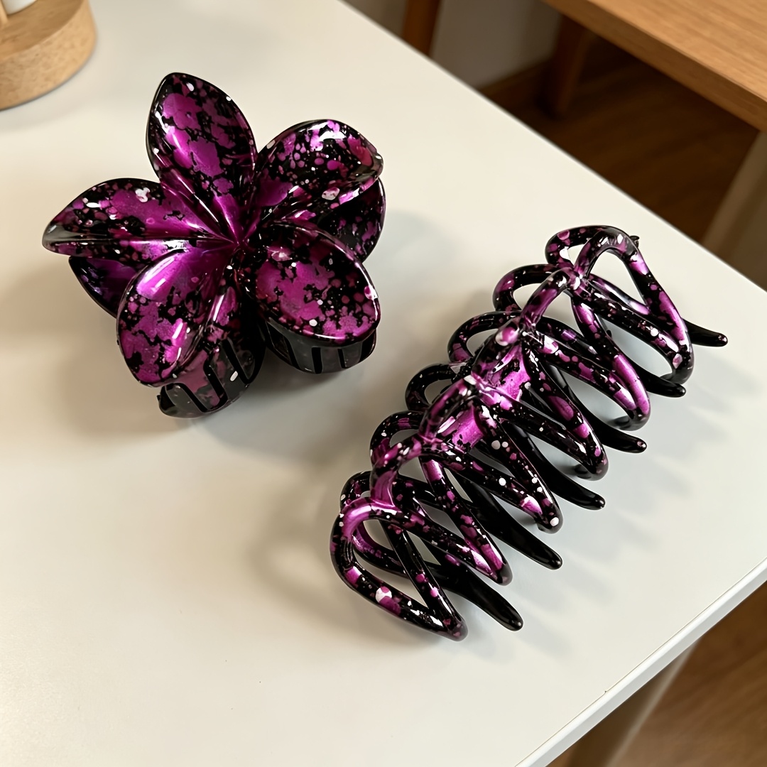 Image of 2pcs Starry Sky Claw Clip, Includes Large Clip. Frangipani-style Claw Clip, Non-slip With , Suitable For Medium To Long Hair/ Suitable For Updos With Multiple Hair Amounts And Half-up Hairstyles