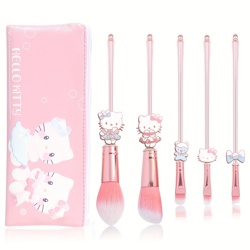   peripheral 5pcs set of cartoon cute   makeup brushes and pink cosmetic bag suitable for girls holiday gifts