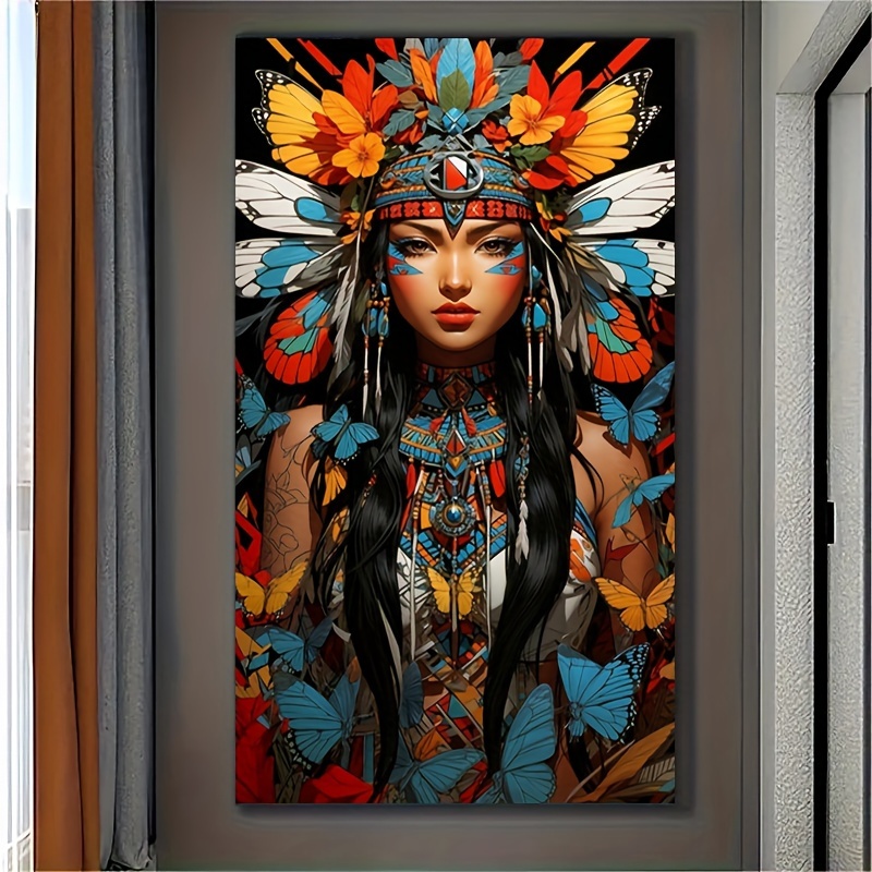 

5d Diamond Painting Kit, Tribal Woman Full Drill Embroidery, Round Acrylic Diamond Mosaic Art, Diy Handmade Craft, Wall Decor - 1pc 50*110cm