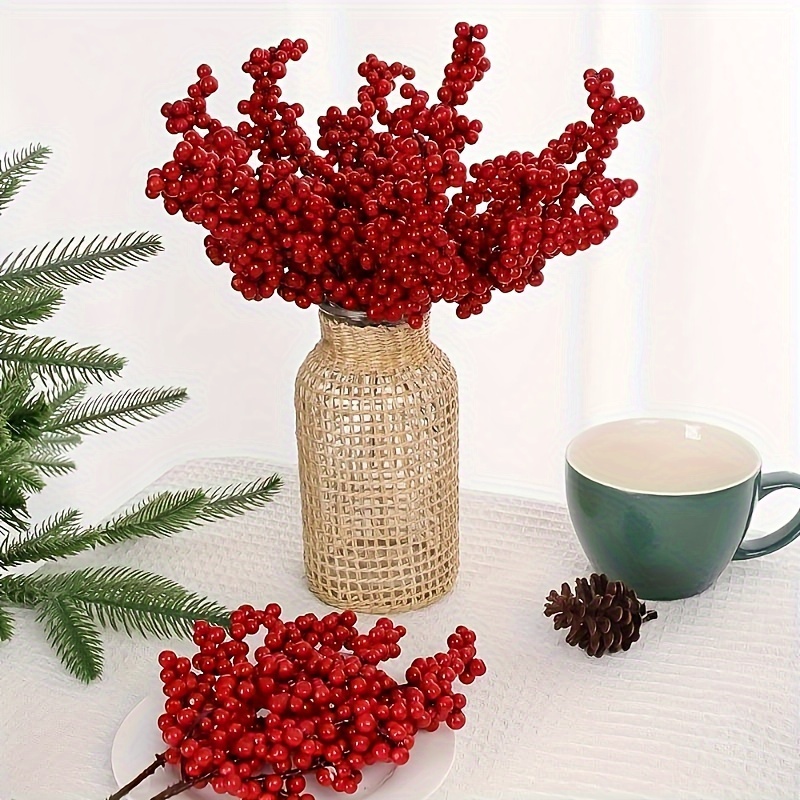 

10pcs Vibrant Red Artificial Berry Stems - Christmas Tree & Holiday Decor, No Power Needed