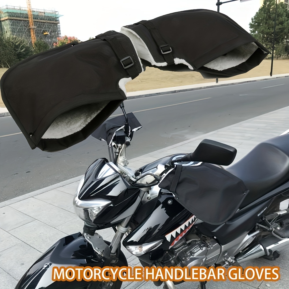 

Windproof Motorcycle Handlebar Gloves With Thermal Velvet Insulation - Nylon, Drawstring Closure - Universal Fit For Motorcycles, Scooters, Electric Bikes