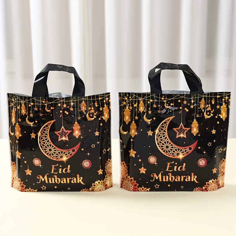 

25/50 Pack Eid Plastic Gift Bags - Black & , Lantern & - Handbags For Ramadan, Eid Al-fitr & Eid Celebrations - Party Supplies & Packing Bags