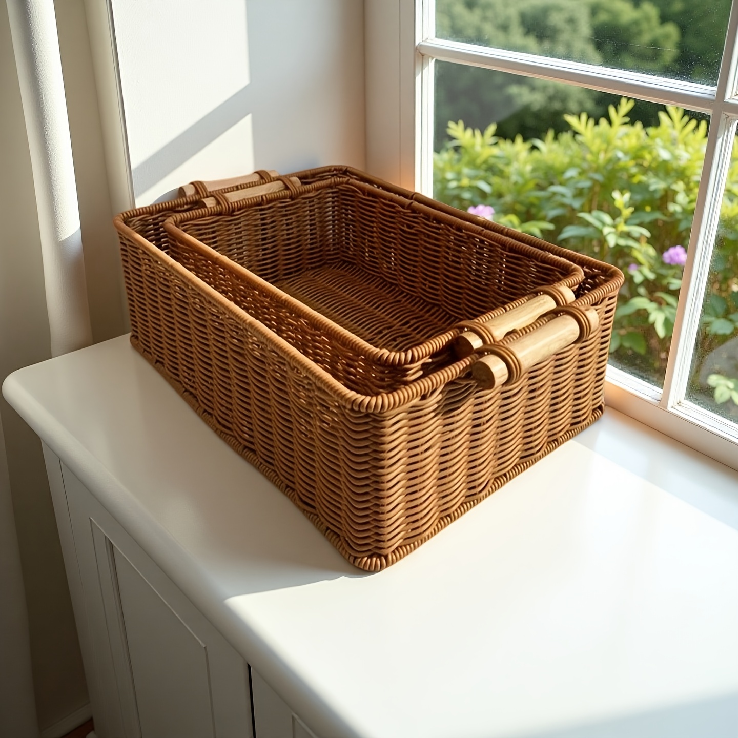 1pc   square storage basket imitation rattan desktop space organizer clothing woven basket home and kitchen supplies cabinet multi purpose woven basket   for gifting underbed storage shelf baskets