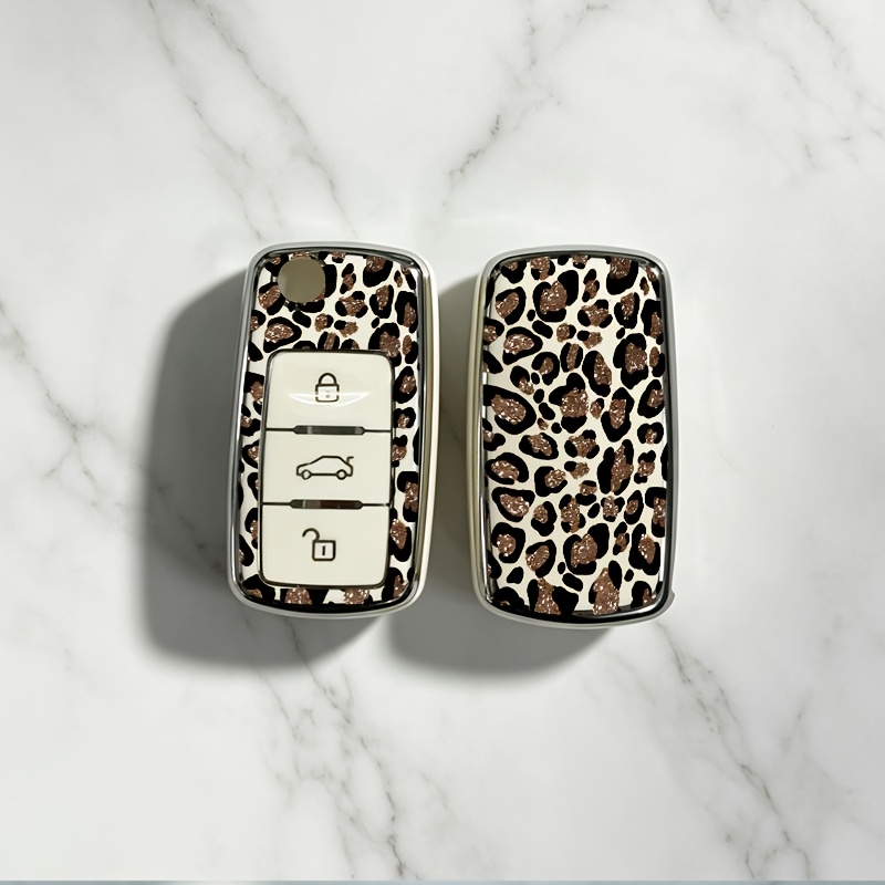TEMU Brown Leopard Print 5, 2d Flat Suitable For Vw 3 Button Key Cover, Soft Tpu Full Protective Key Shell For New , Tiguan, Golf, , For , Male And