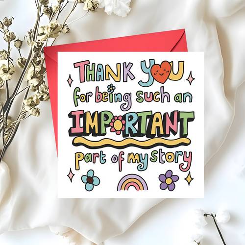thank you card with thank you for being such an important part of message cute colorful design featuring flowers inbow appreciation card for teachers envelope greeting cards for font style vib nt print quality