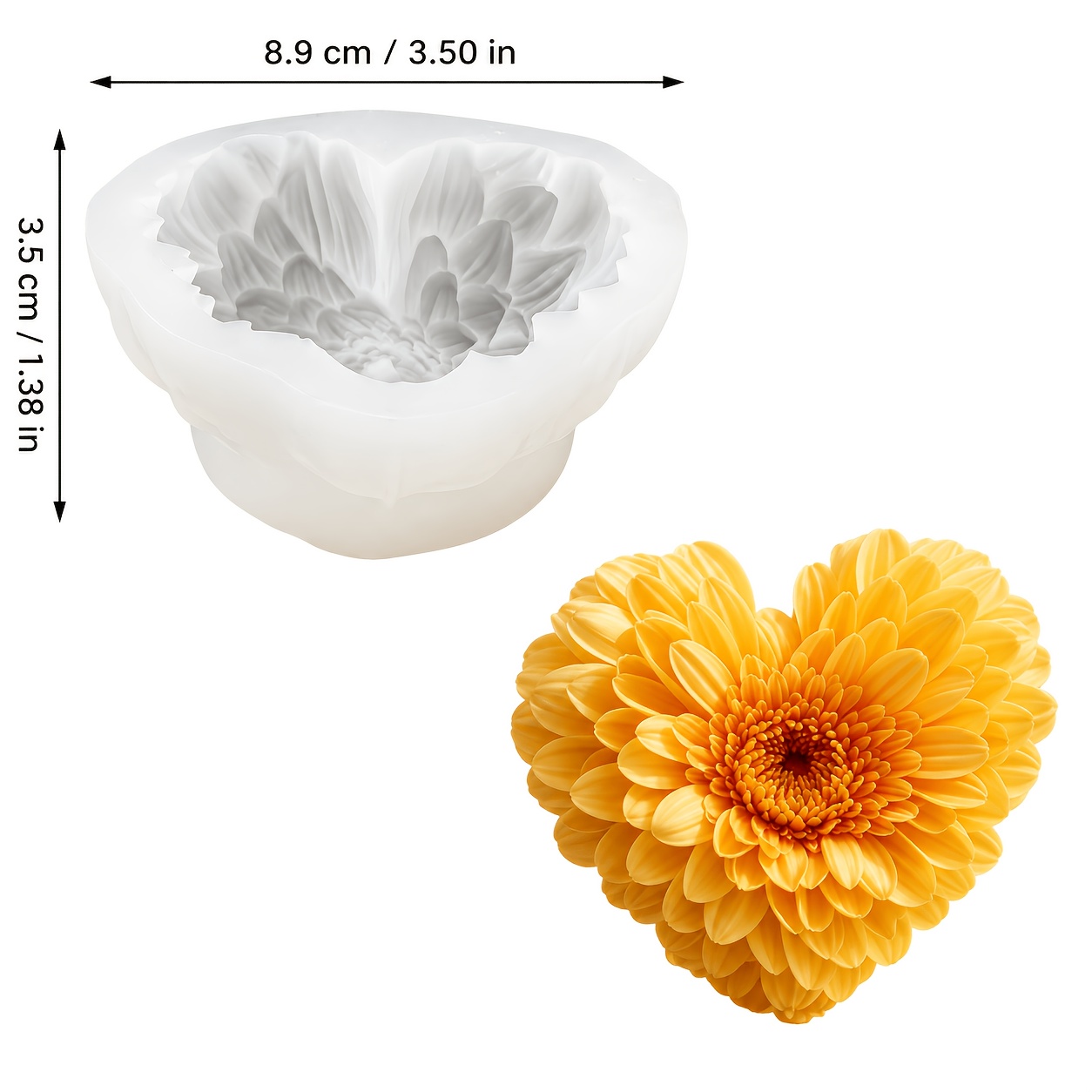 TEMU Stampo in silicone resina, stampo in silicone 3D di amore in boccio, elegante stampo a a forma di cuore per candele, resina, gesso, artigianato,