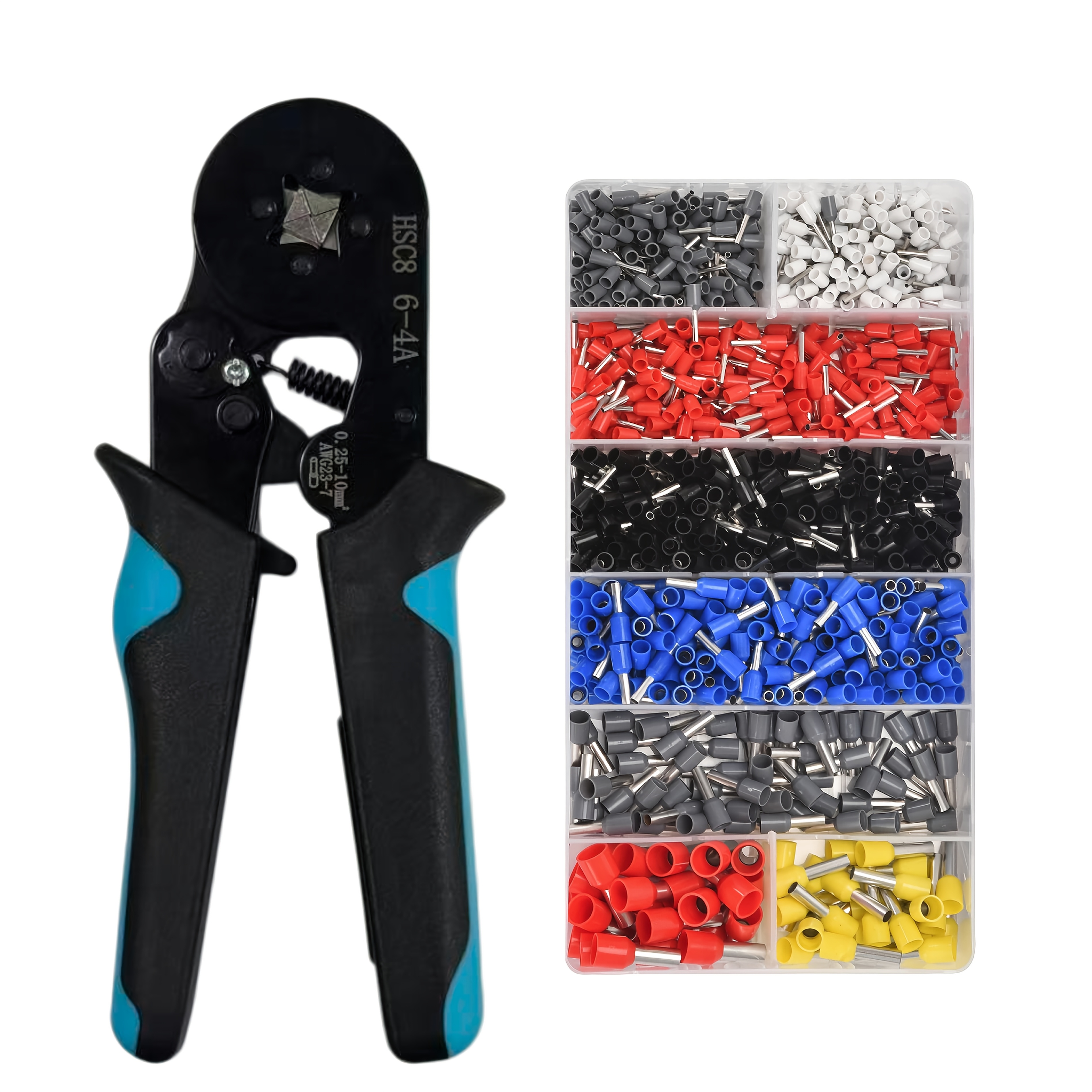 Image of 1201pcs Crimping Kit Black Blue Hsc8 6-4a Crimp Tool 0.25 To Millimeters Awg24-7 Includes Multi- Wire Ferrules Suitable For Household And Professional Electrician Application