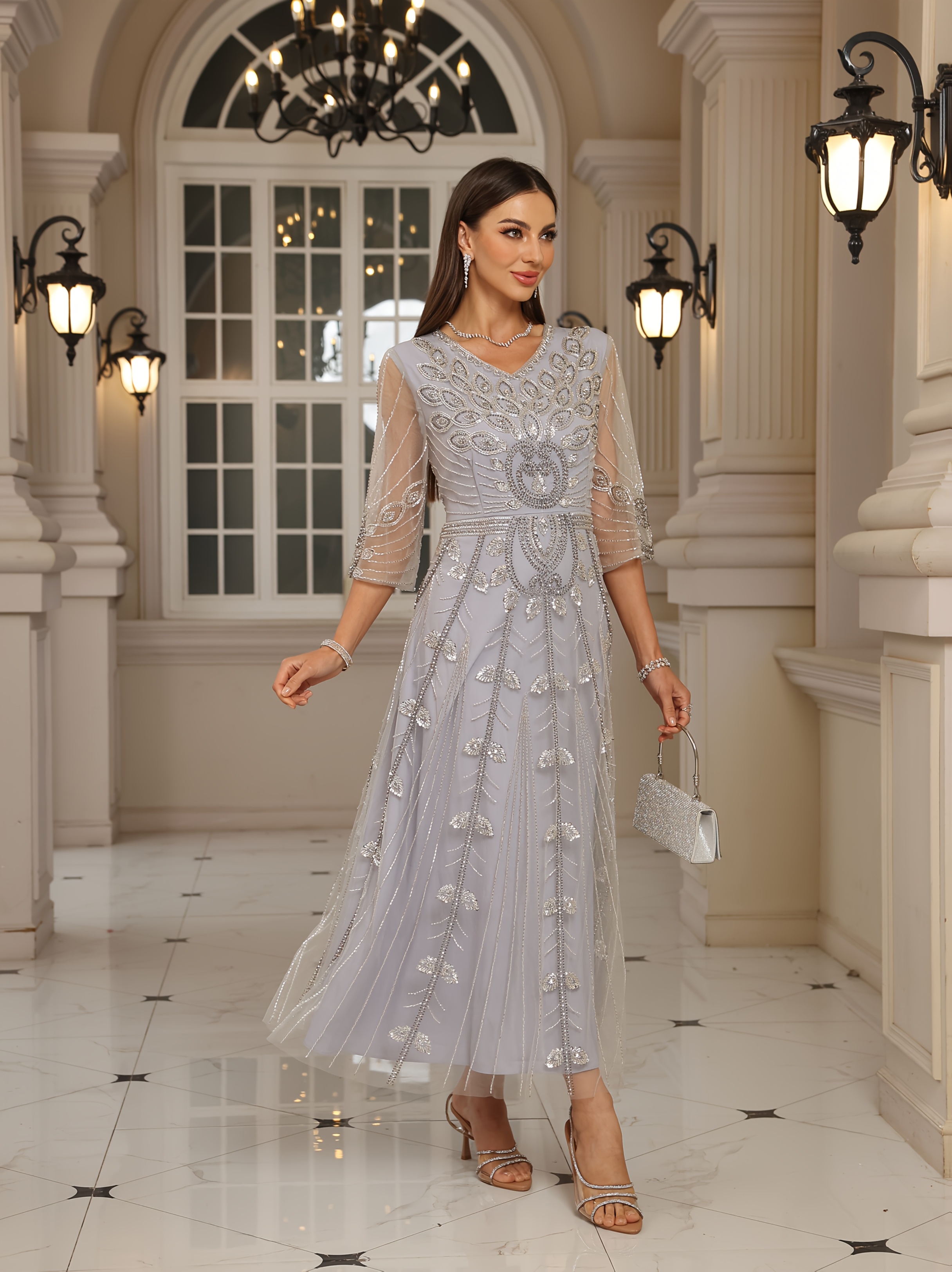 green emerald velvet dress Plus Size Formal Long Sleeve Beaded Dress MGNY 71805  The Dress Outlet