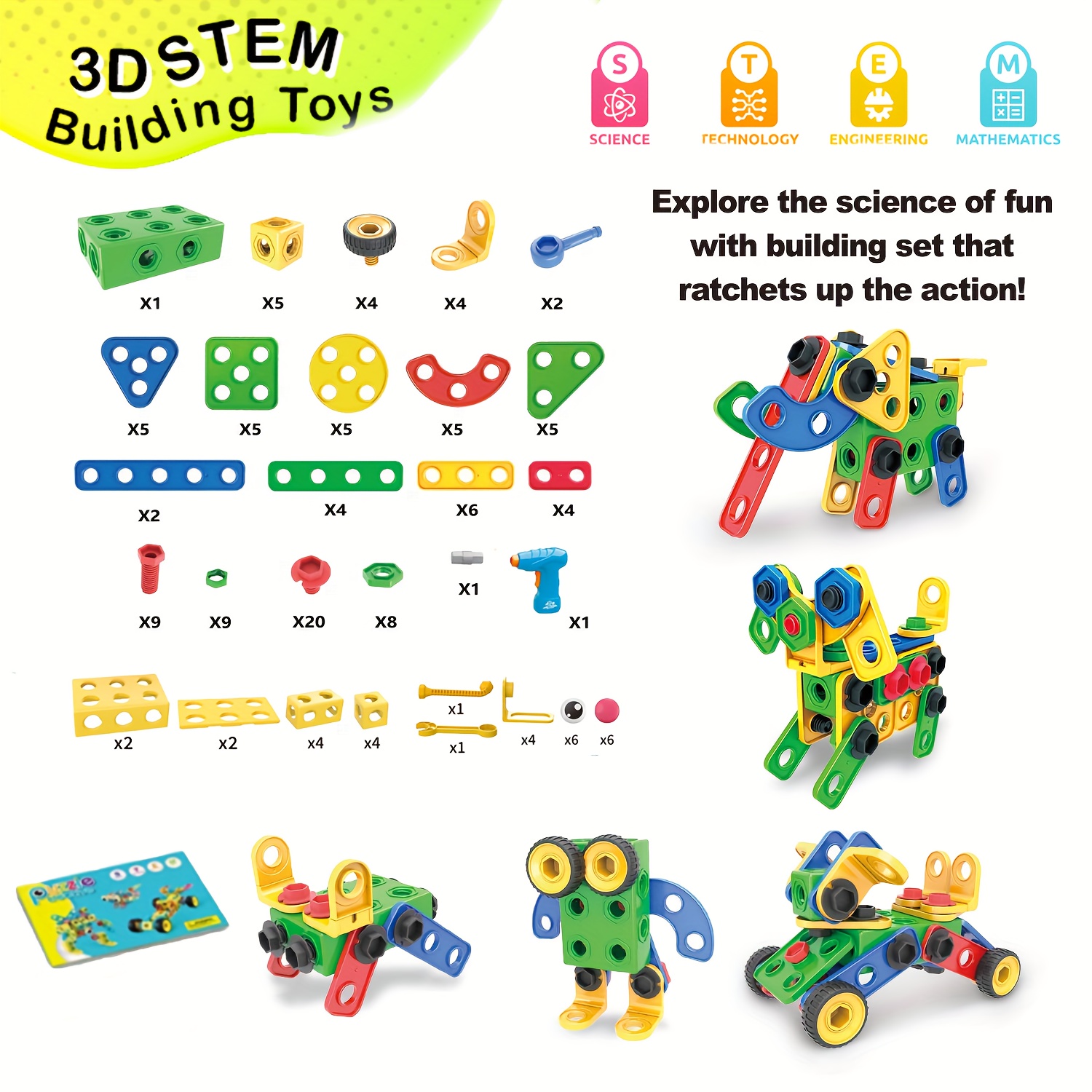 TEMU 195pcs Educational Stem Toys, Building Blocks Toys For + Years Old, Summer Pretend Play Toys For Activities Games With Storage Box, Learning