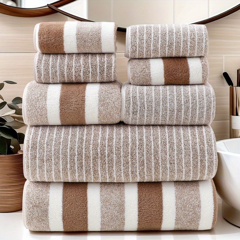 TEMU 8pcs Set Of Strips, 2 Hand Towels And 2 Bath Towels, 4 Face Towels, 8pcs Towel Set, , Camping Towels, Hiking Towels, Business Towels, Suitable